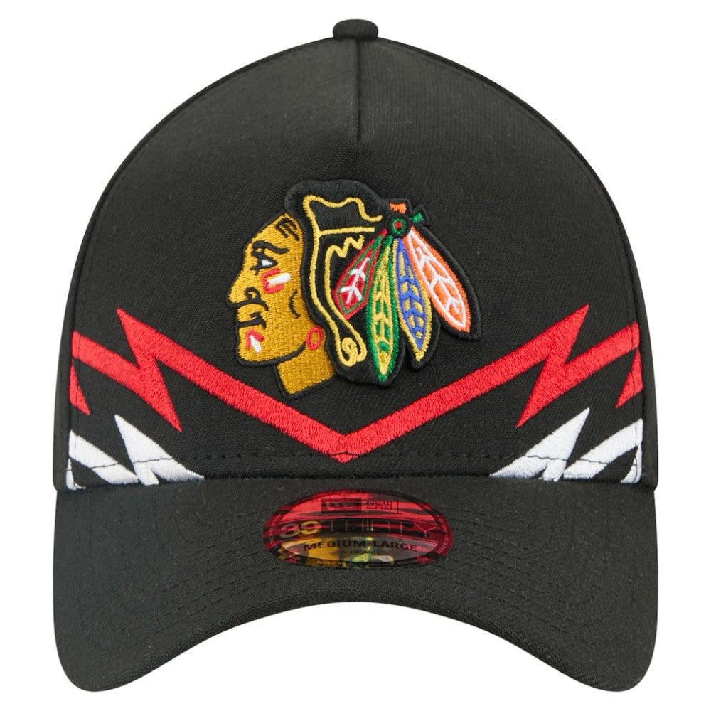Chicago Blackhawks New Era 39THIRTY A-Frame Perforated Flex Hat Black