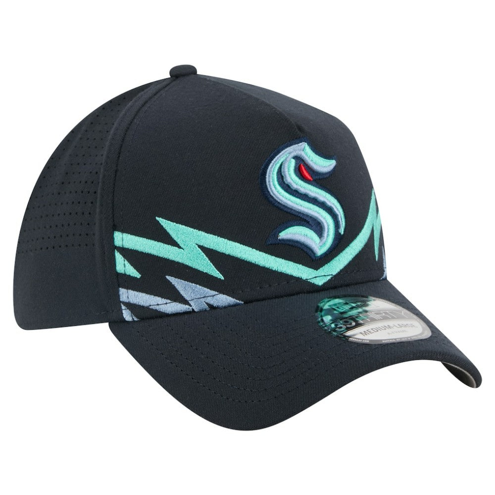 Seattle Kraken New Era Zig Zag 39THIRTY A-Frame Perforated Flex Hat Deep Sea Blue