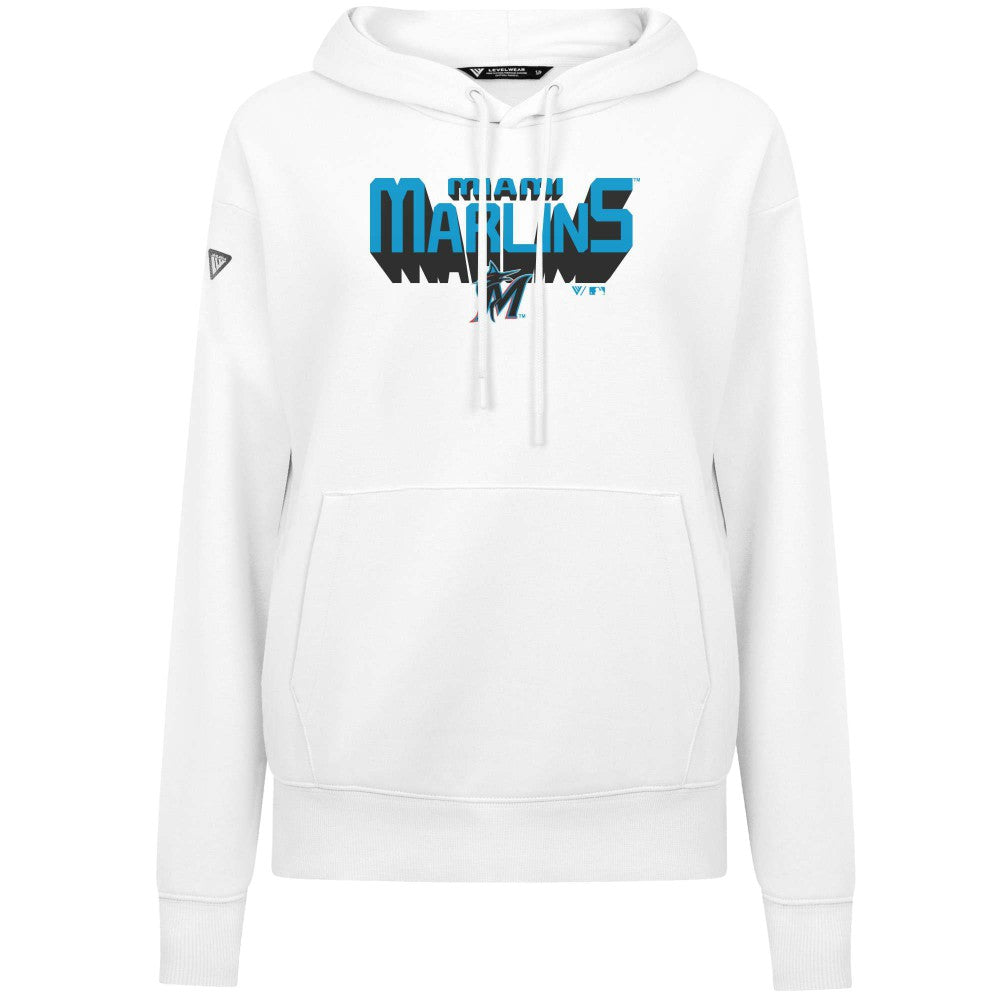 Miami Marlins Levelwear Women's Adorn Retro 3D Pullover Hoodie - White