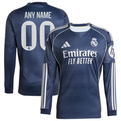 Real Madrid 2025/26 Away Long Sleeve Replica Custom Jersey - Blue | Adidas shop