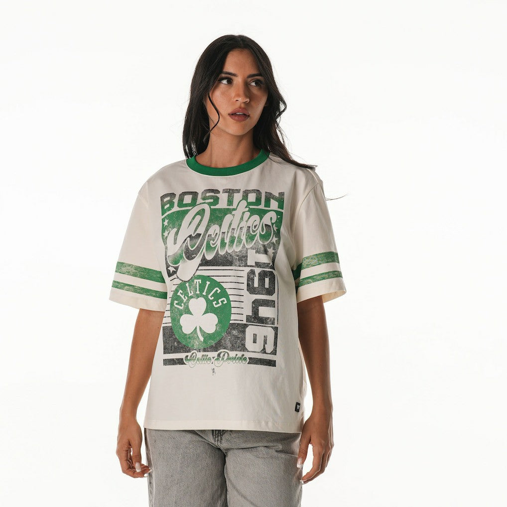 Boston Celtics The Wild Collective Women's Vintage Drop Shoulder Oversized Boyfriend T-Shirt - Cream outlet
