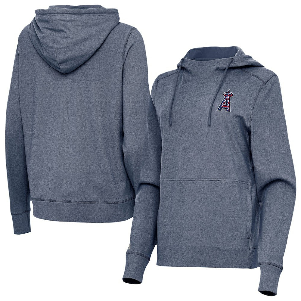 Los Angeles Angels Antigua Women's Justice Stars and Stripes Team Logo Pullover Hoodie - Heather Navy