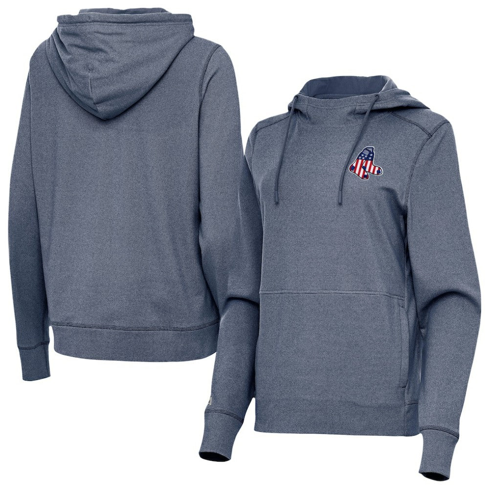 Boston Red Sox Antigua Women's Justice Stars and Stripes Team Logo Pullover Hoodie - Heather Navy