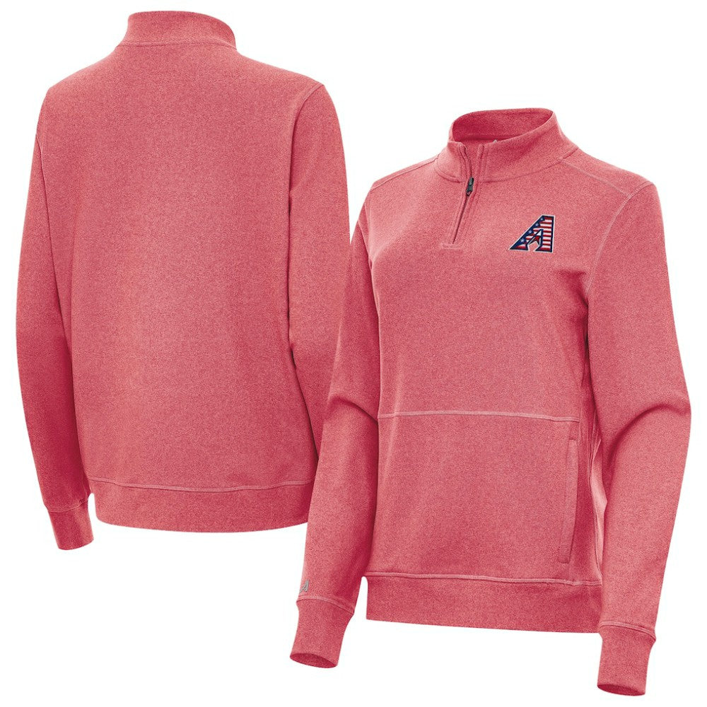 Arizona Diamondbacks Antigua Women's Crush Stars and Stripes Team Logo Quarter-Zip Pullover Top - Heather Red