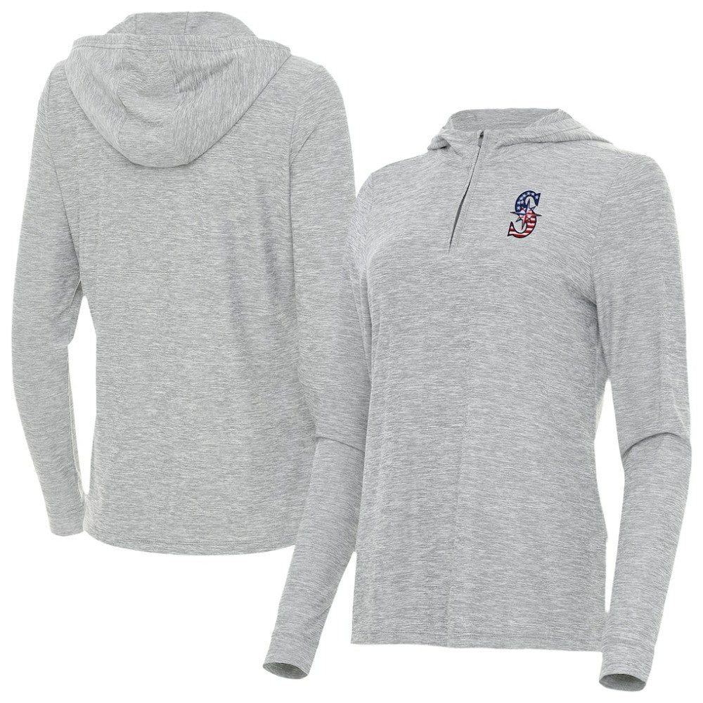 Seattle Mariners Antigua Women's Daybreak Quarter-Zip Hoodie - Heather Gray