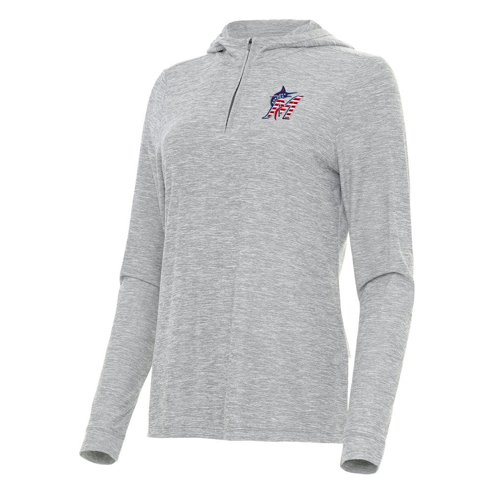 Miami Marlins Antigua Women's Daybreak Quarter-Zip Hoodie - Heather Gray