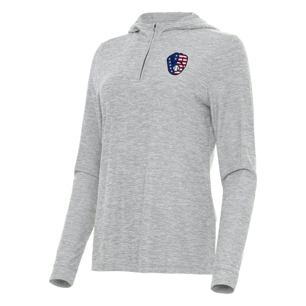 Milwaukee Brewers Antigua Women's Daybreak Quarter-Zip Hoodie - Heather Gray