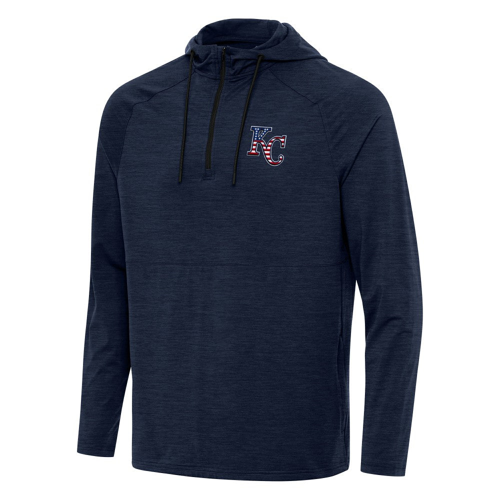 Kansas City Royals Antigua Spikes Stars and Stripes Team Logo Quarter-Zip Pullover Hoodie - Heather Navy