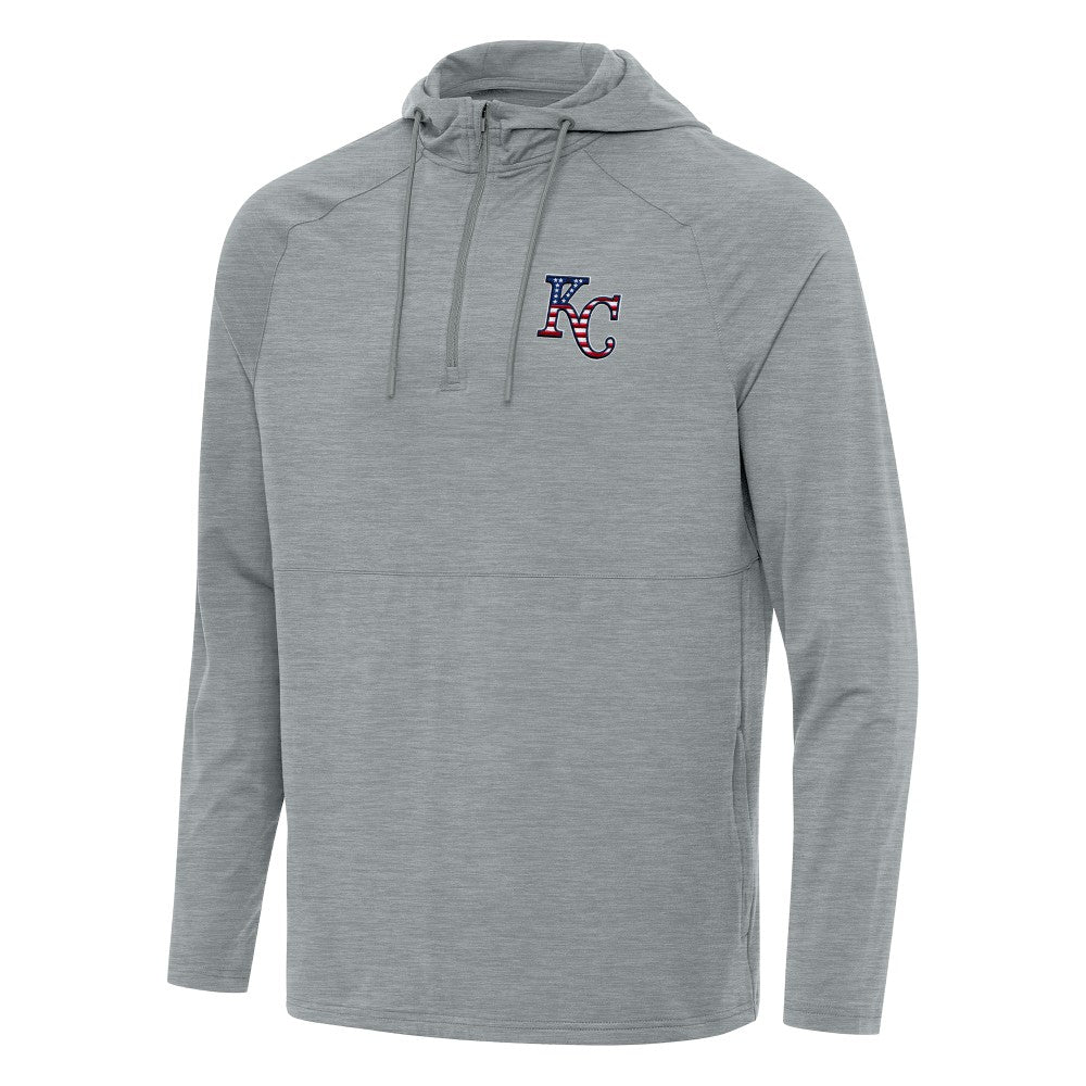 Kansas City Royals Antigua Spikes Stars and Stripes Team Logo Quarter-Zip Pullover Hoodie - Heather Gray