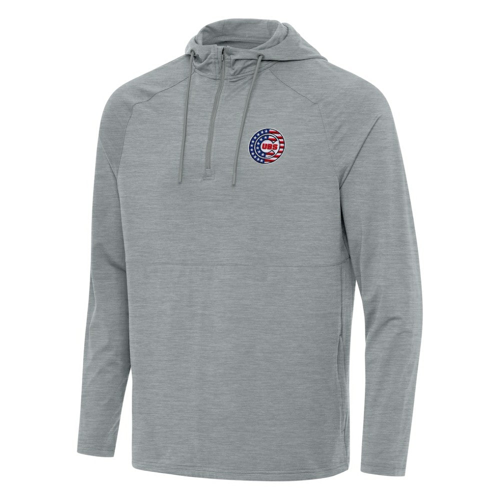 Chicago Cubs Antigua Spikes Stars and Stripes Team Logo Quarter-Zip Pullover Hoodie - Heather Gray