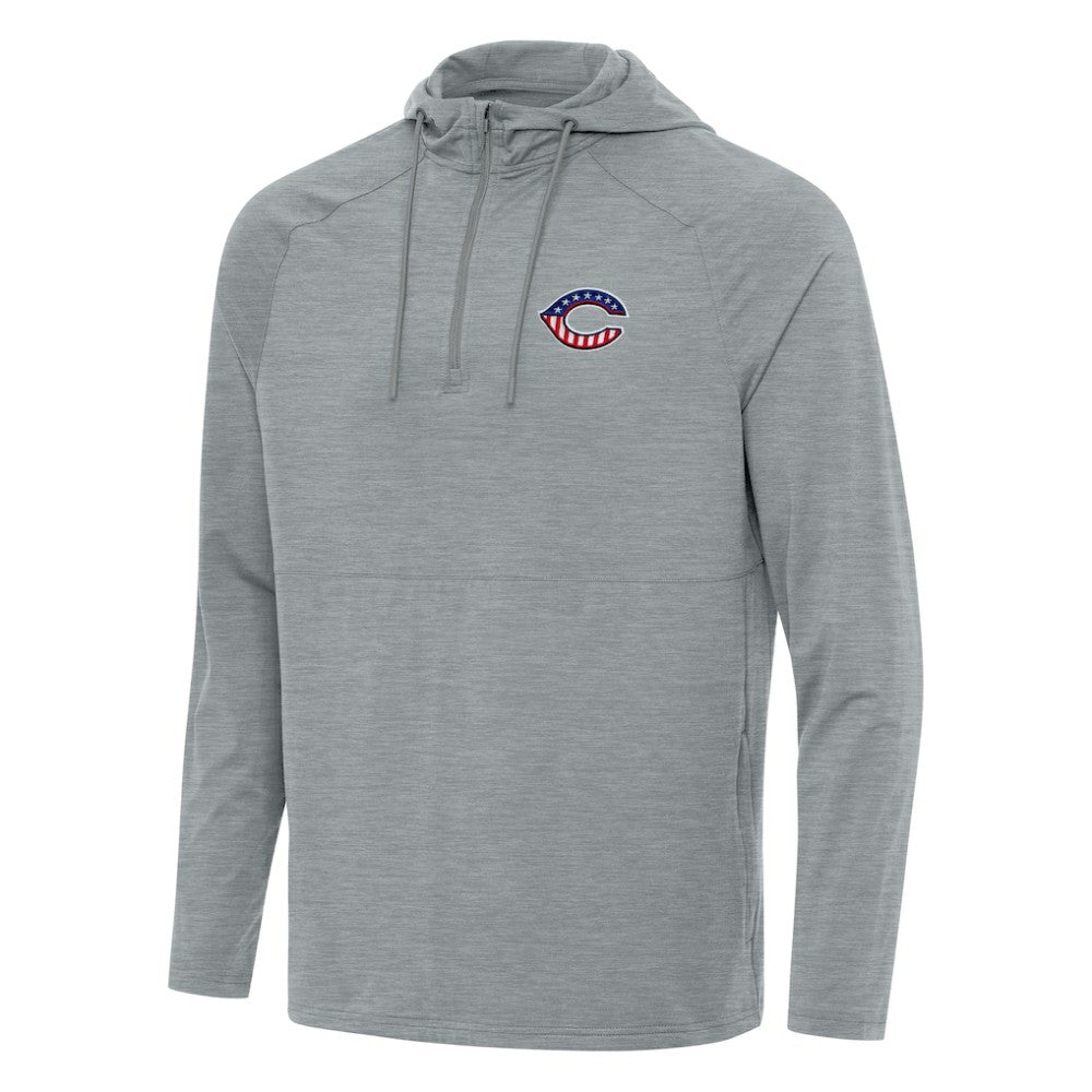Cincinnati Reds Antigua Spikes Stars and Stripes Team Logo Quarter-Zip Pullover Hoodie - Heather Gray