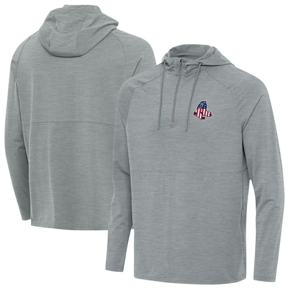 Boston Red Sox Antigua Spikes Stars and Stripes Team Logo Quarter-Zip Pullover Hoodie - Heather Gray