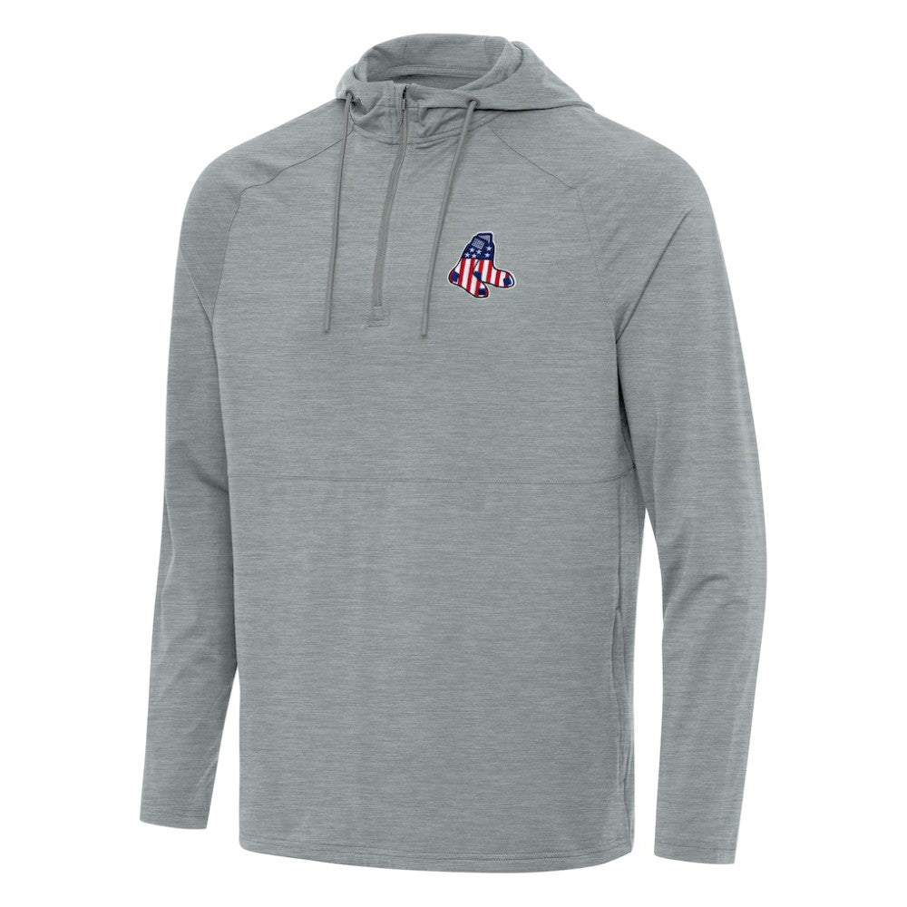 Boston Red Sox Antigua Spikes Stars and Stripes Team Logo Quarter-Zip Pullover Hoodie - Heather Gray