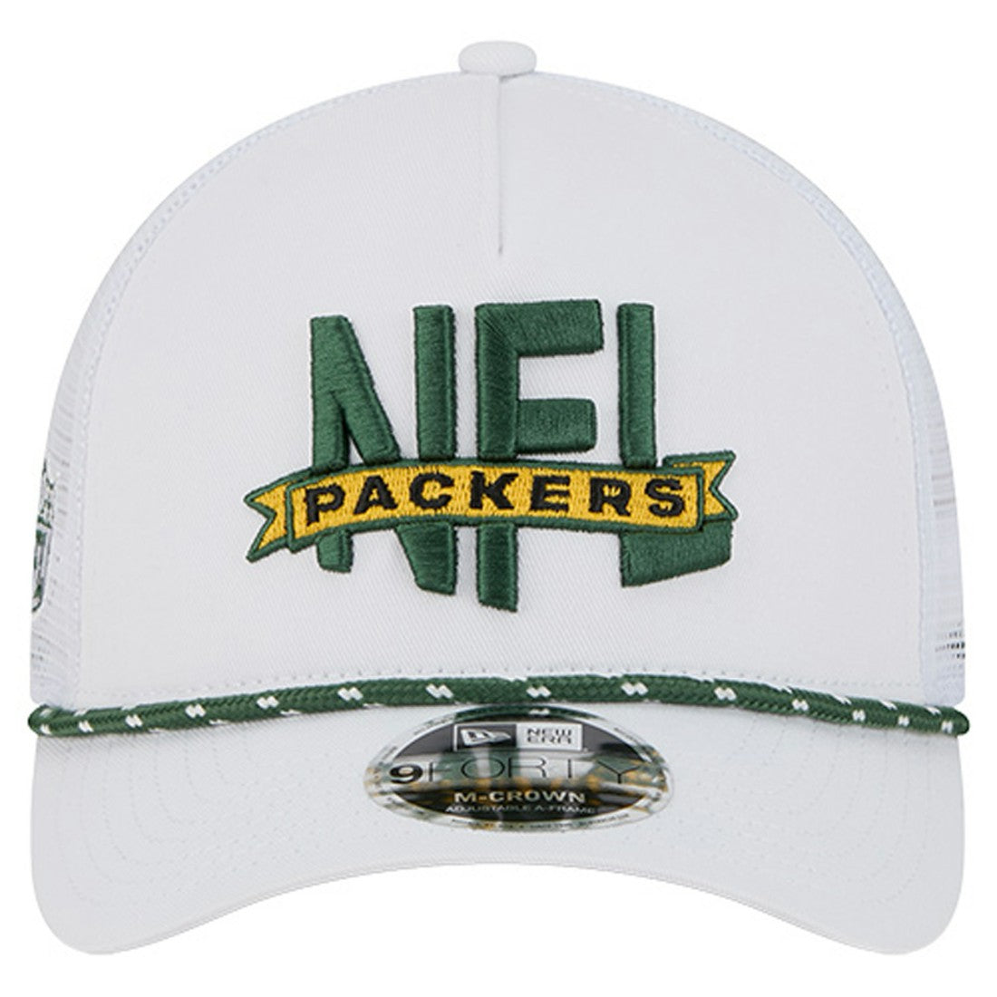 Green Bay Packers New Era NFL 9FORTY A-Frame M-Crown Adjustable Trucker Hat - White discount