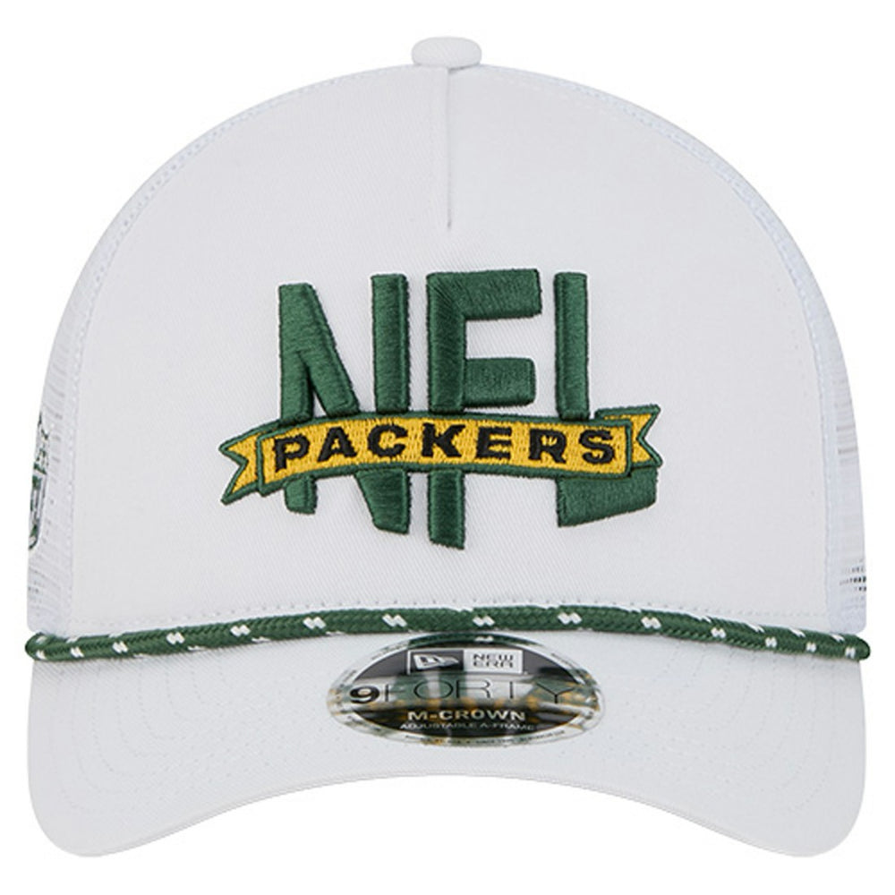 Green Bay Packers New Era NFL 9FORTY A-Frame M-Crown Adjustable Trucker Hat - White discount