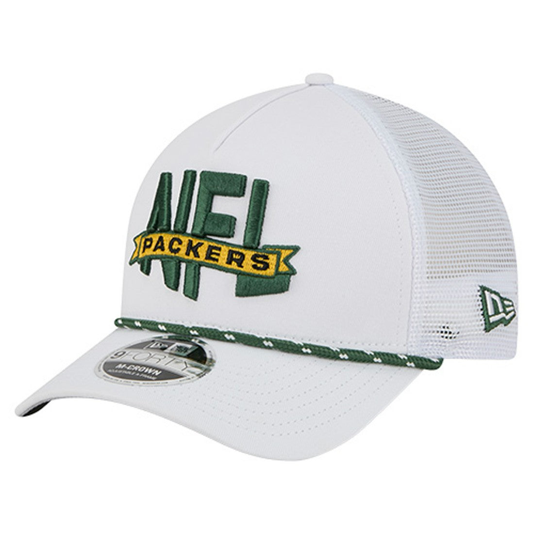 Green Bay Packers New Era NFL 9FORTY A-Frame M-Crown Adjustable Trucker Hat - White discount