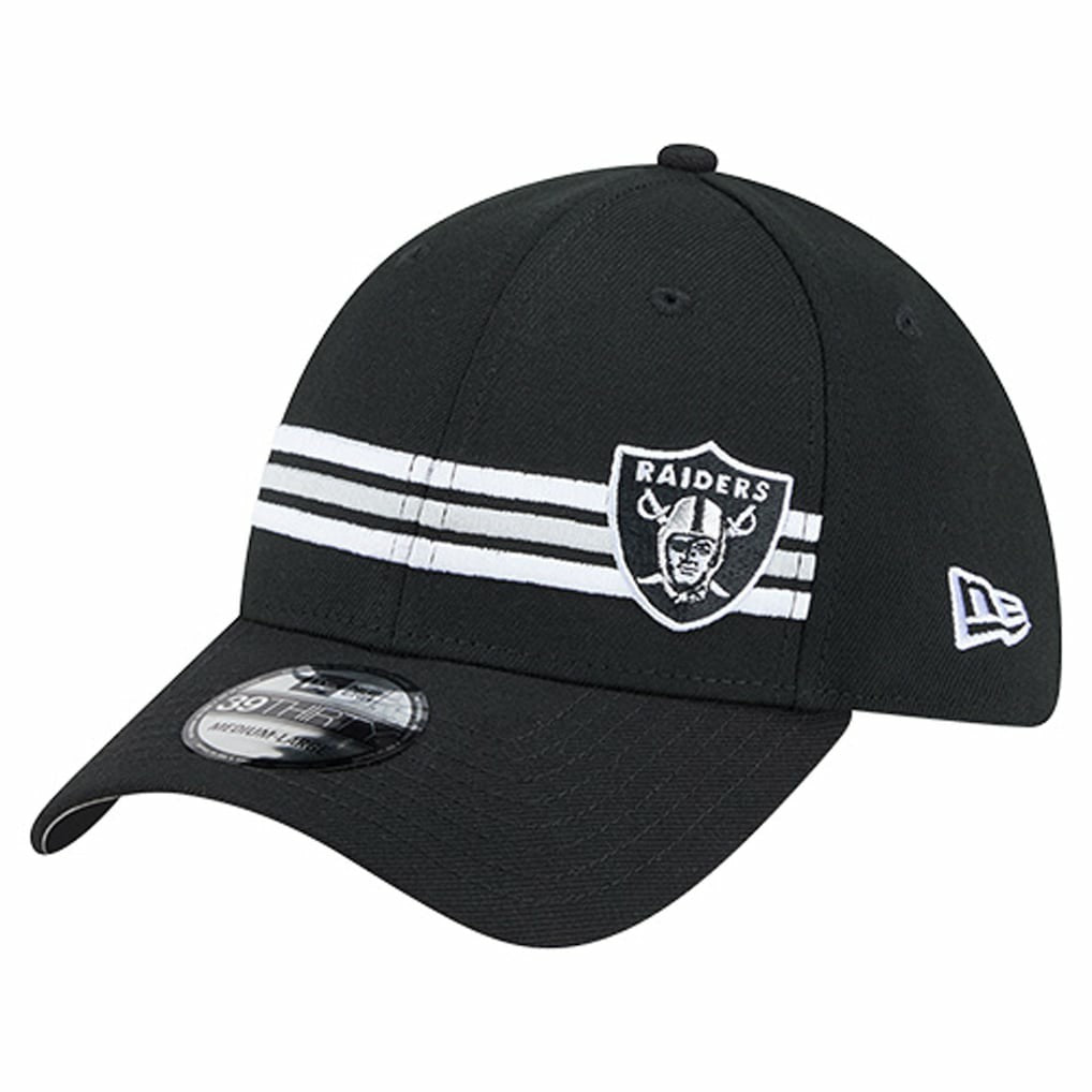 Las Vegas Raiders New Era Stripes 39THIRTY Flex Hat - Black on sale