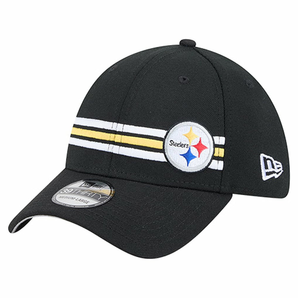 Pittsburgh Steelers New Era Stripes 39THIRTY Flex Hat - Black on sale