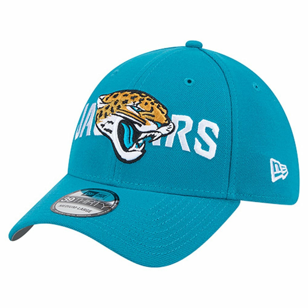Jacksonville Jaguars New Era Overlap Logo 39THIRTY Stretch Fit Hat - Teal on sale