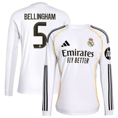 Jude Bellingham Real Madrid 2025/26 Home Replica Long Sleeve Jersey - White | Adidas cheap