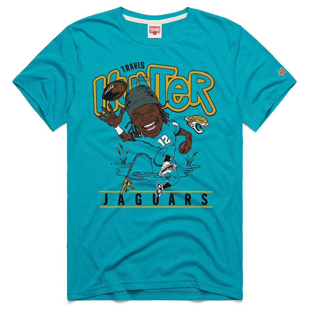 Travis Hunter Jacksonville Jaguars Homage Unisex Caricature Player Graphic Tri-Blend T-Shirt - Teal outlet