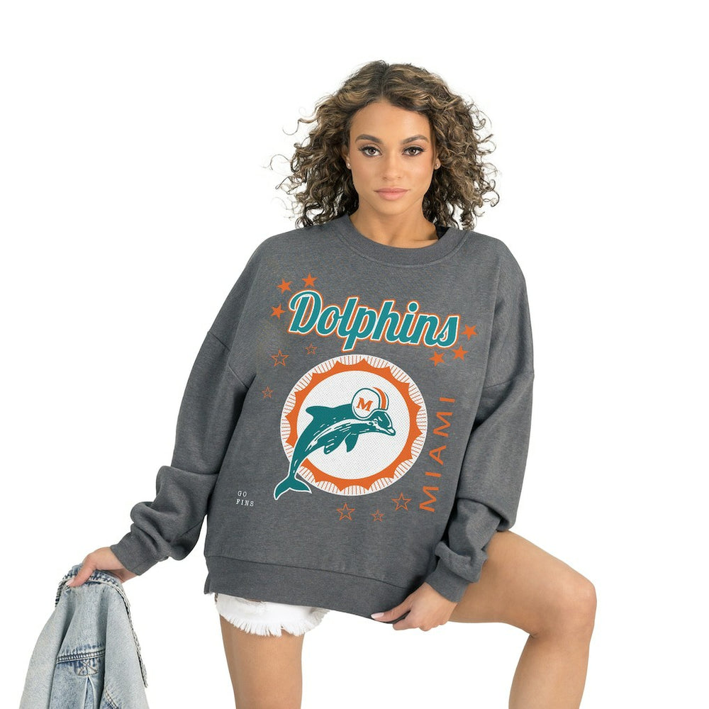 Miami Dolphins Gameday Couture Women's Ready to Rumble Premium Fleece Pullover Sweatshirt - Gray discount
