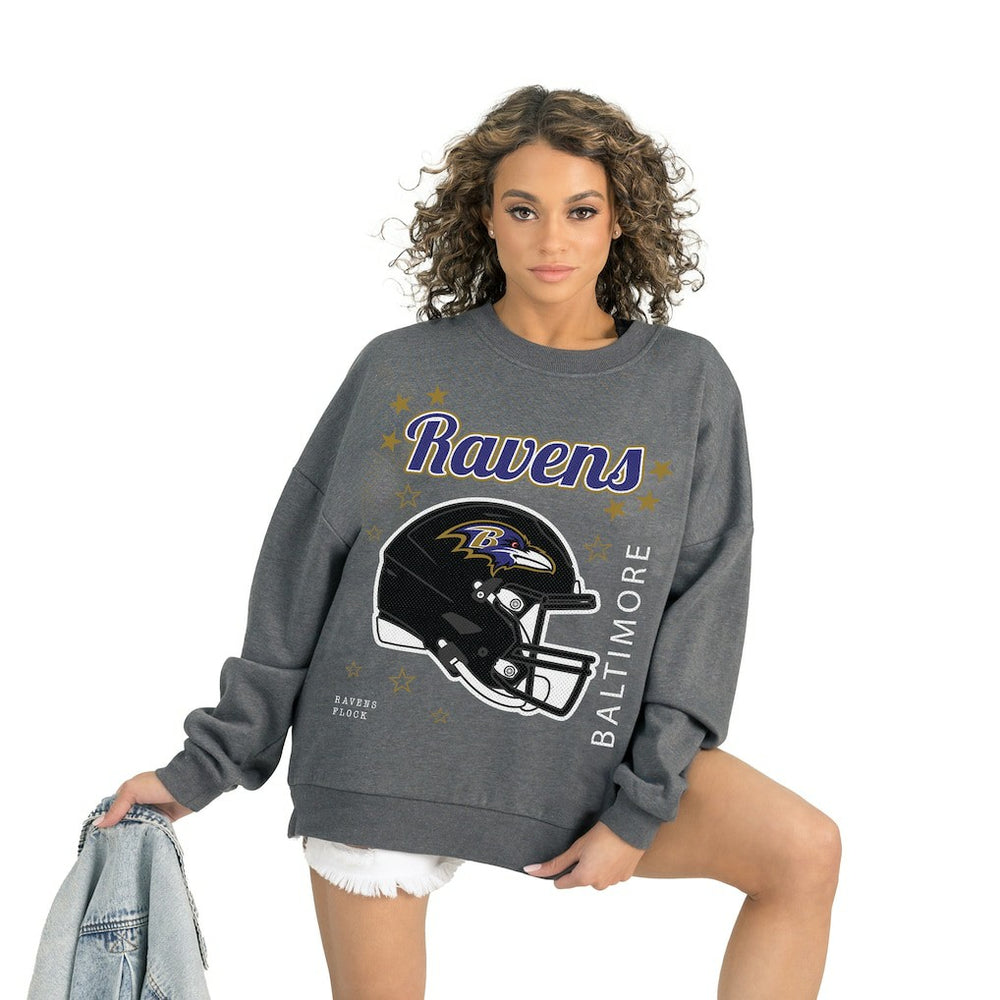 Baltimore Ravens Gameday Couture Women's Ready to Rumble Premium Fleece Pullover Sweatshirt - Gray cheap