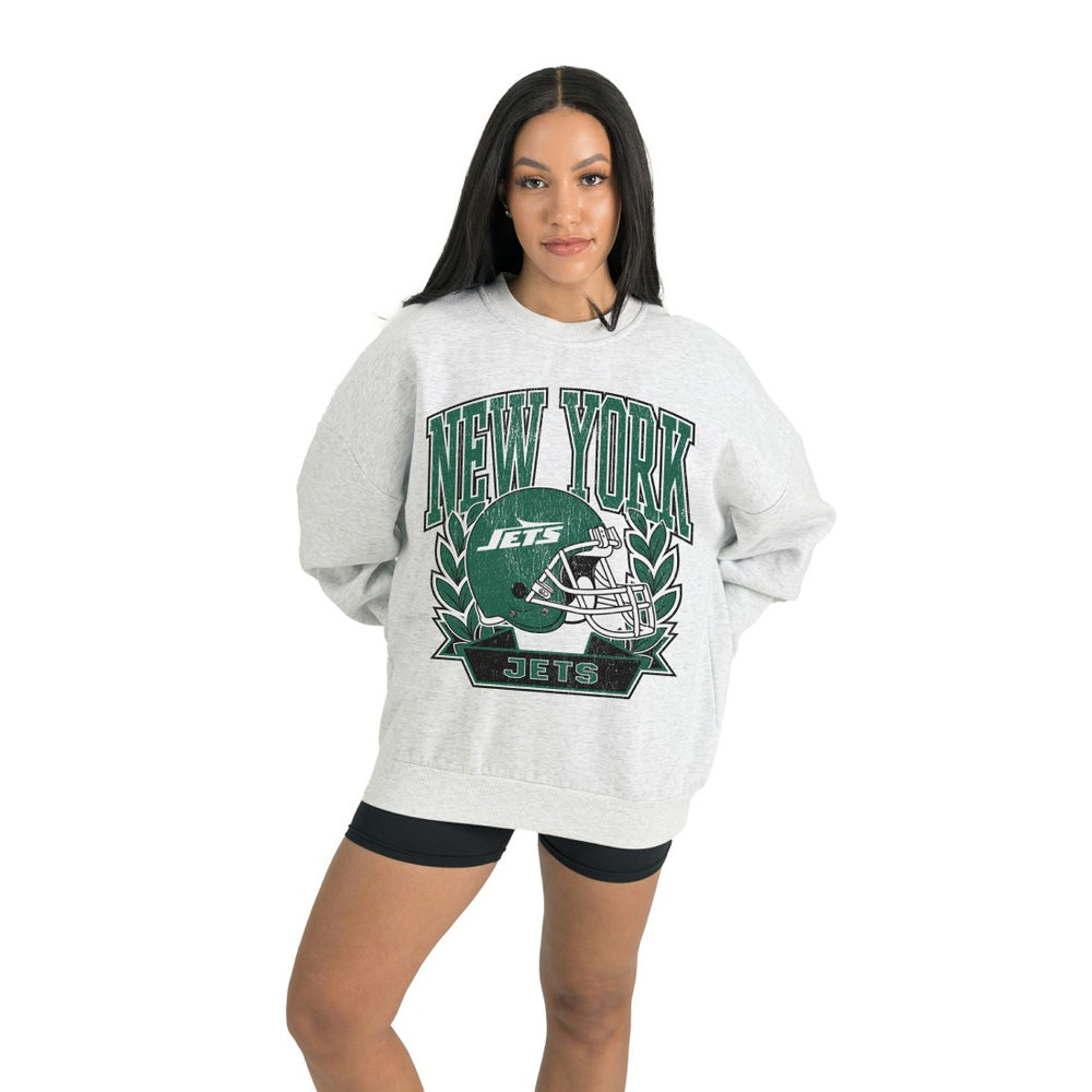 New York Jets Gameday Couture Women's Heritage Premium Fleece Pullover Sweatshirt - Gray sale