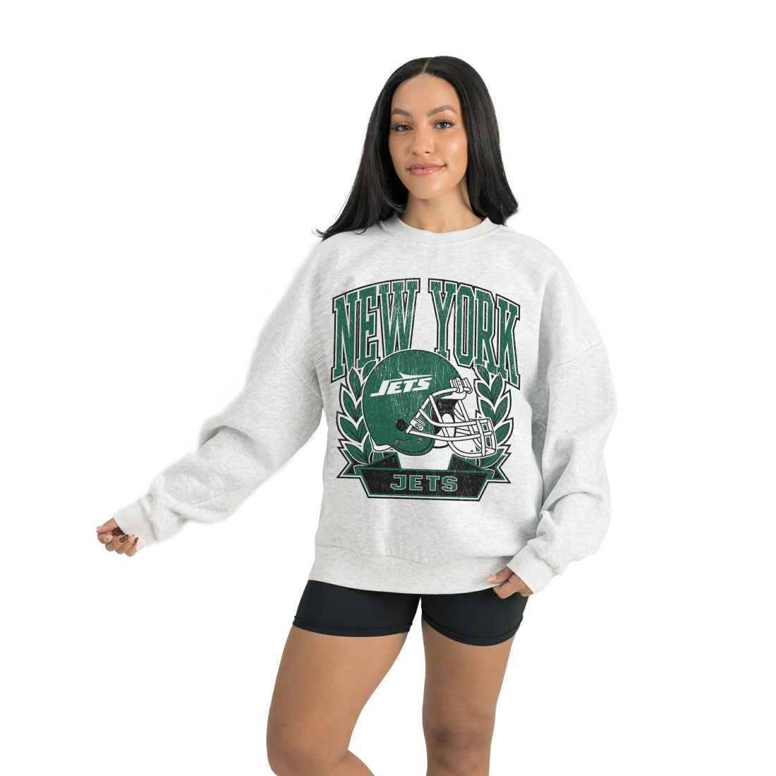 New York Jets Gameday Couture Women's Heritage Premium Fleece Pullover Sweatshirt - Gray sale