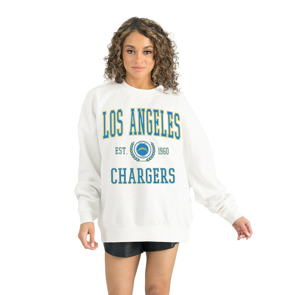 Los Angeles Chargers Gameday Couture Women's Timeless Triumph Premium Fleece Pullover Sweatshirt - White cheap