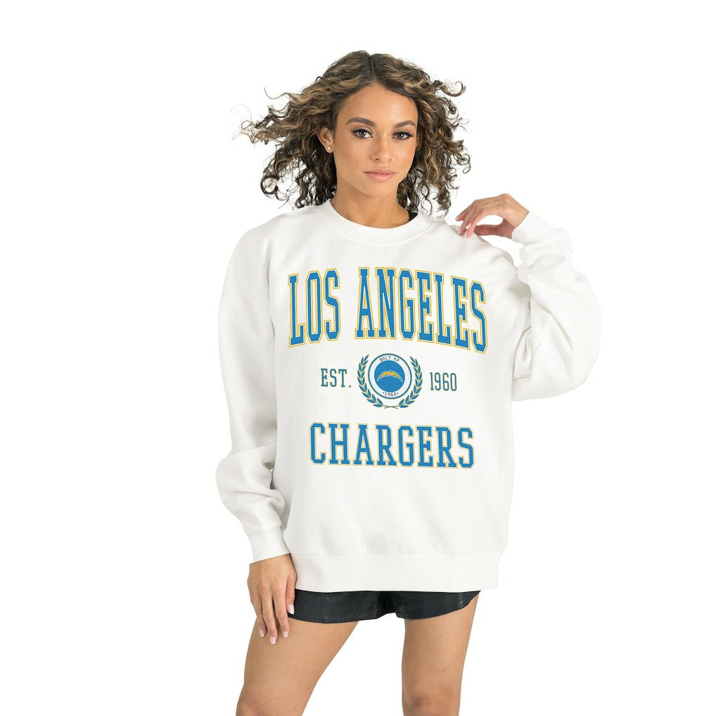 Los Angeles Chargers Gameday Couture Women's Timeless Triumph Premium Fleece Pullover Sweatshirt - White cheap