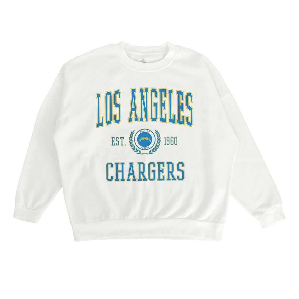 Los Angeles Chargers Gameday Couture Women's Timeless Triumph Premium Fleece Pullover Sweatshirt - White cheap