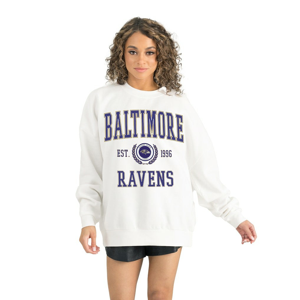 Baltimore Ravens Gameday Couture Women's Timeless Triumph Premium Fleece Pullover Sweatshirt - White for sale