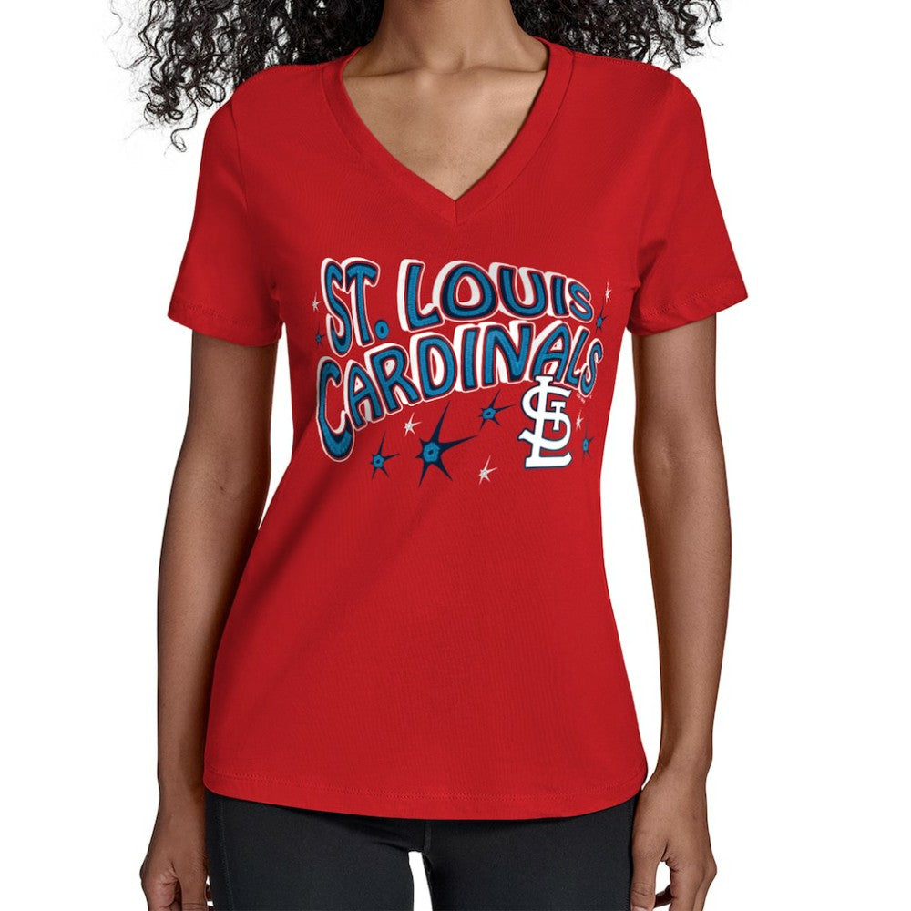 St. Louis Cardinals Starter Women's Fireworks V-Neck T-Shirt - Red