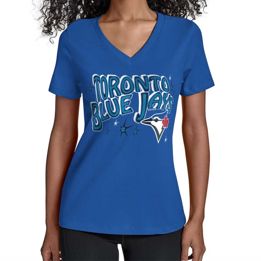 Toronto Blue Jays Starter Women's Fireworks Team Name V-Neck T-Shirt - Royal