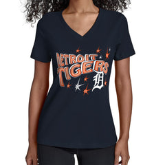 Detroit Tigers Starter Women's Fireworks V-Neck T-Shirt - Navy
