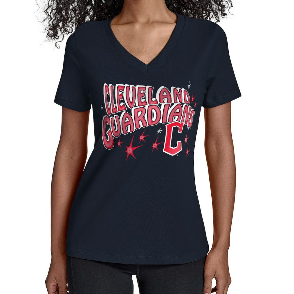 Cleveland Guardians Starter Women's Fireworks V-Neck T-Shirt - Navy