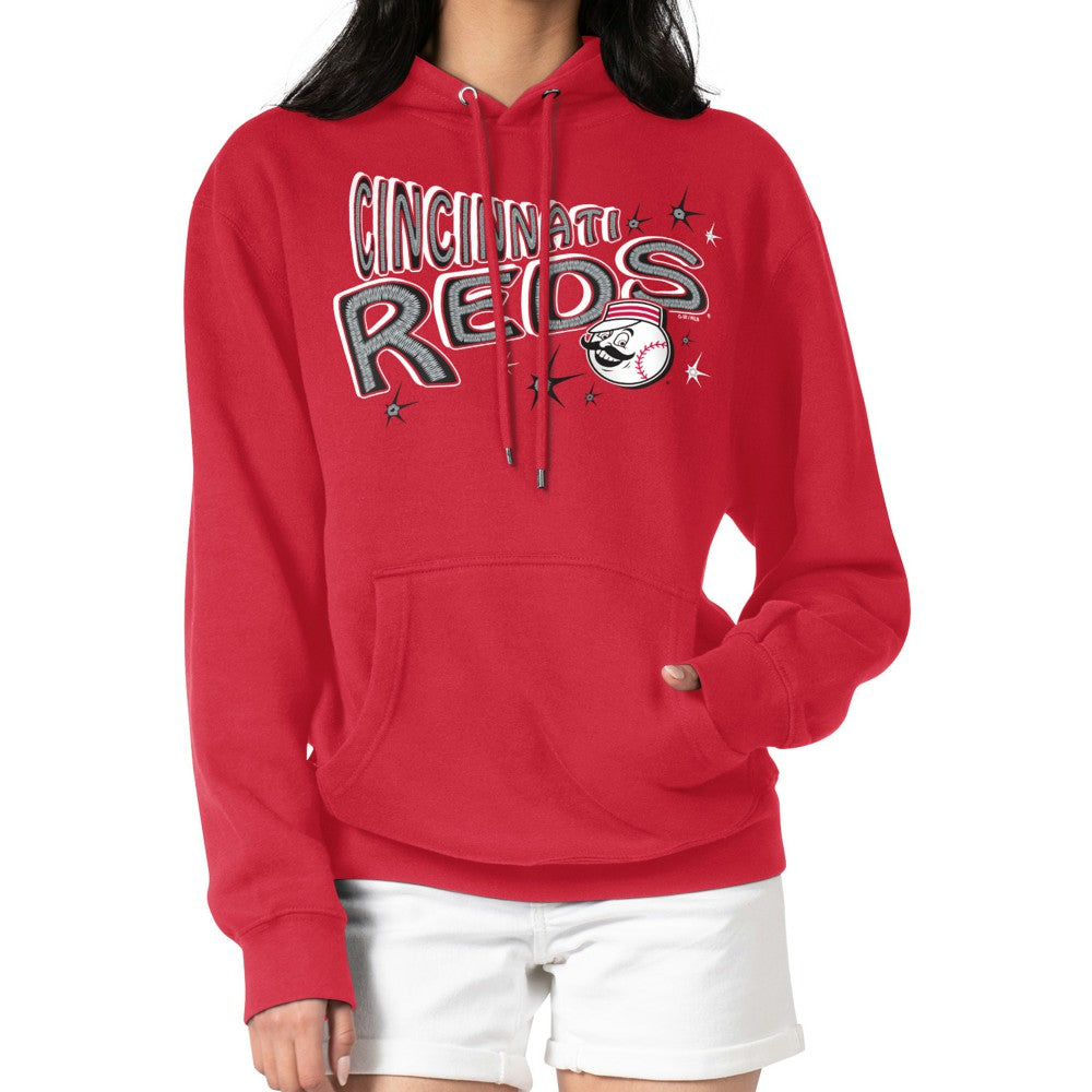 Cincinnati Reds Starter Women's Fireworks Fleece Tri-Blend Pullover Hoodie - Red