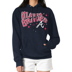 Atlanta Braves Starter Women's Fireworks Fleece Tri-Blend Pullover Hoodie - Navy