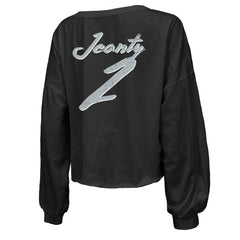 Ashton Jeanty Las Vegas Raiders Majestic Threads Women's Name & Number Off-Shoulder Script Cropped Long Sleeve Relaxed V-Neck T-Shirt - Black for sale