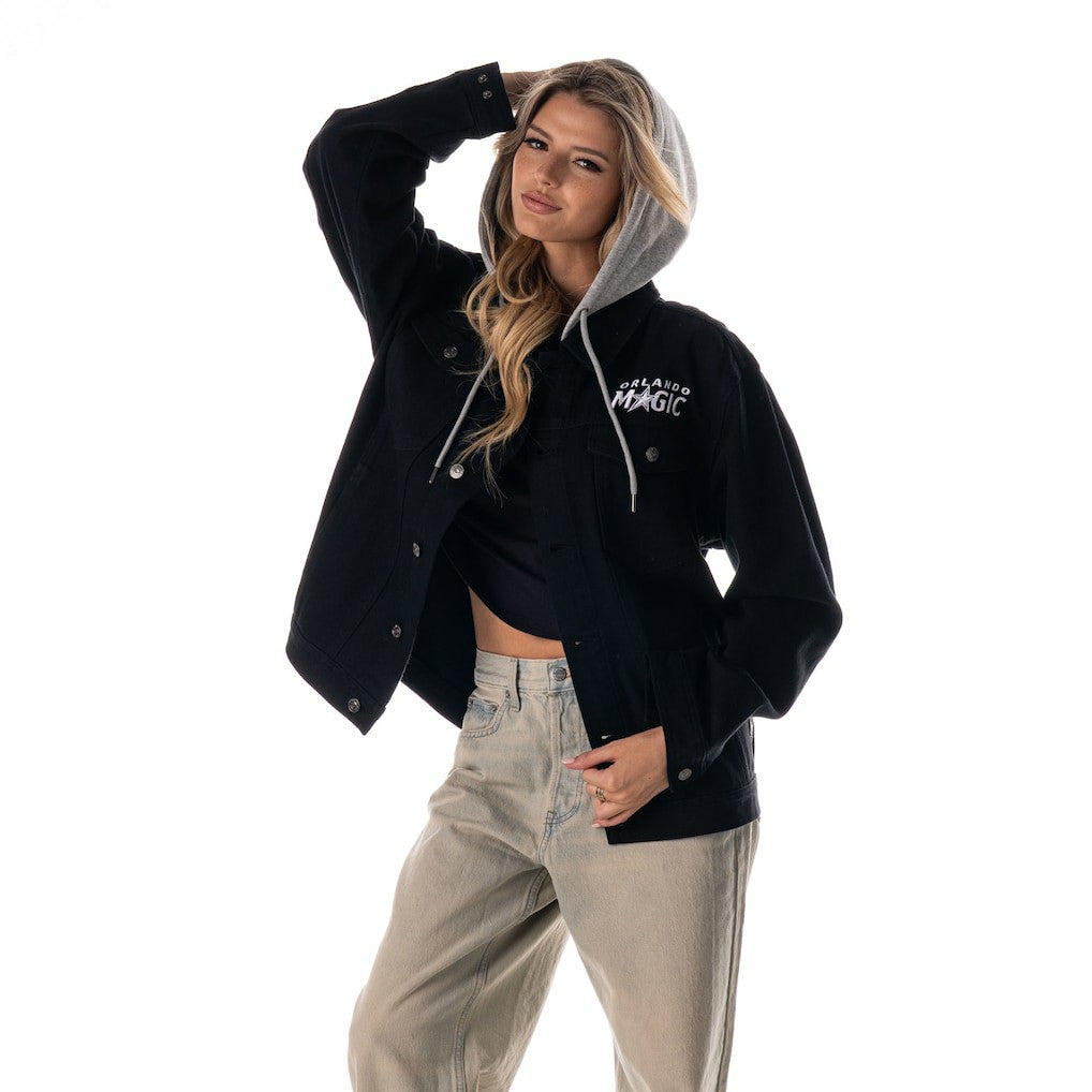 Orlando Magic The Wild Collective Unisex Full-Button Denim Hooded Jacket - Black cheap