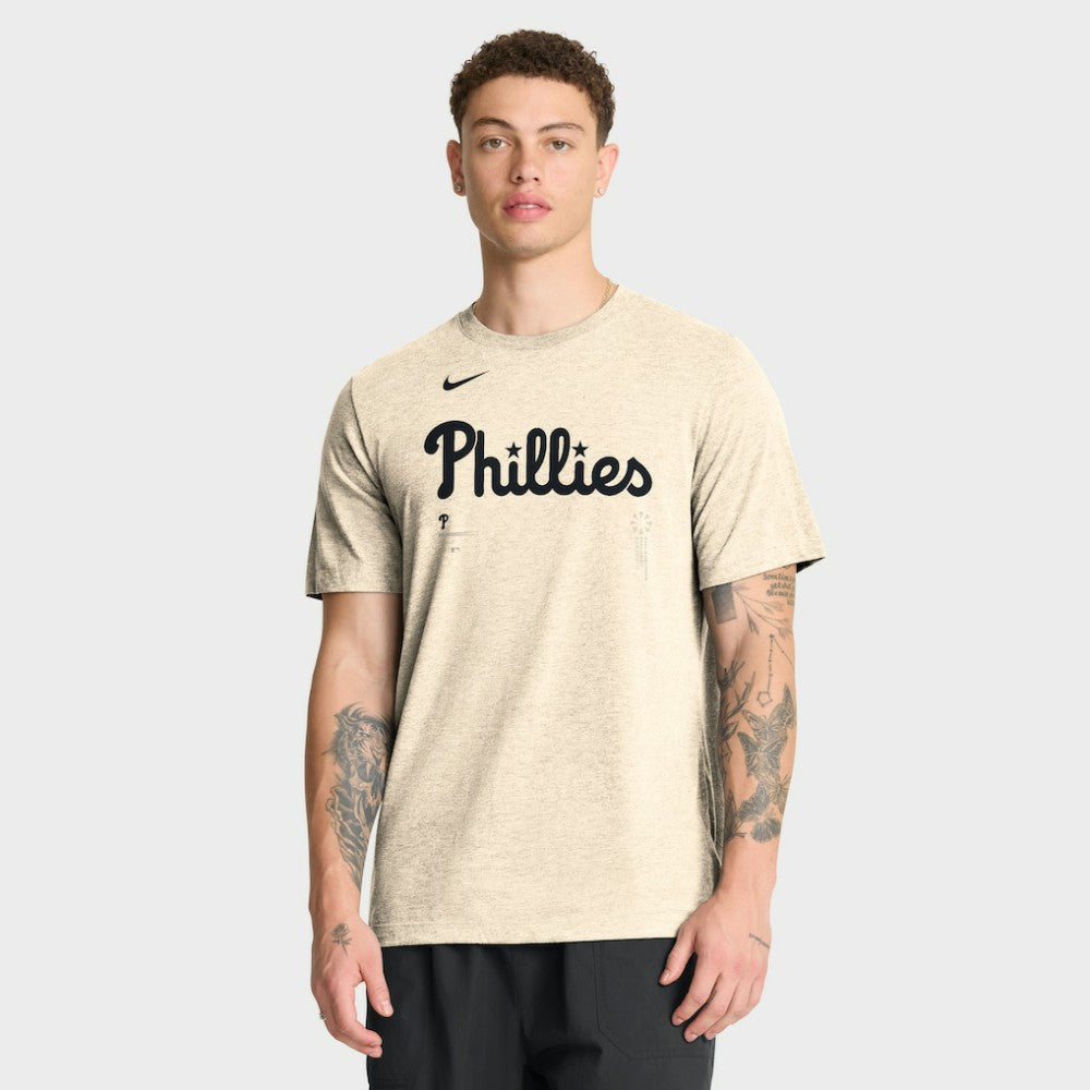 Philadelphia Phillies Wordmark Tri-Blend T-Shirt - Natural | Nike