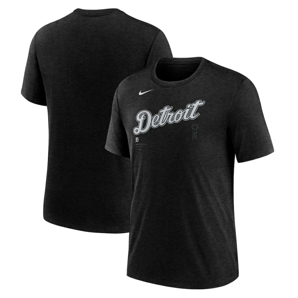 Detroit Tigers Wordmark Tri-Blend T-Shirt - Heather Black | Nike