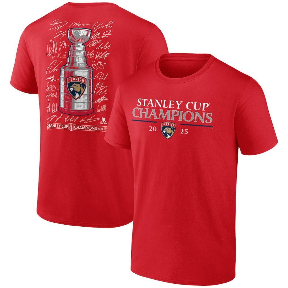 Florida Panthers Fanatics 2025 Stanley Cup Champions Signature Roster T-Shirt Red