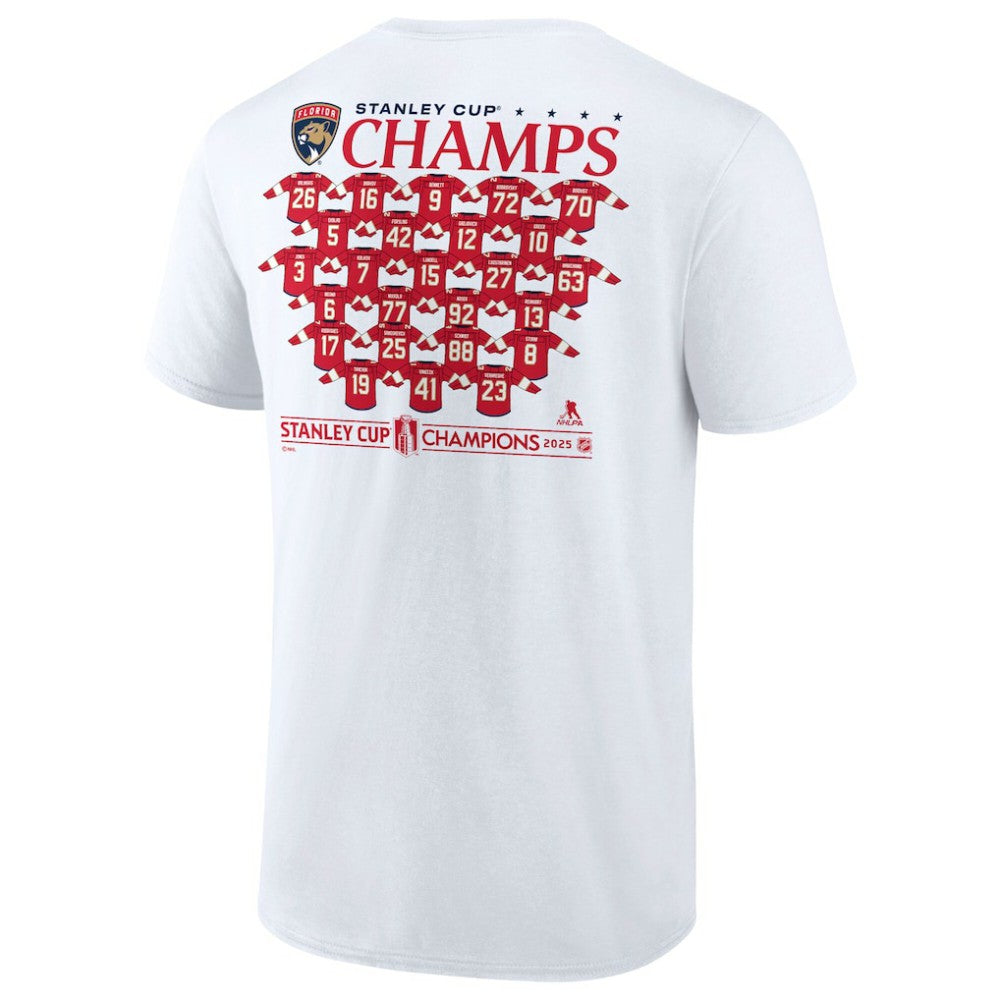 Florida Panthers Fanatics 2025 Stanley Cup Champions Jersey Roster T-Shirt White