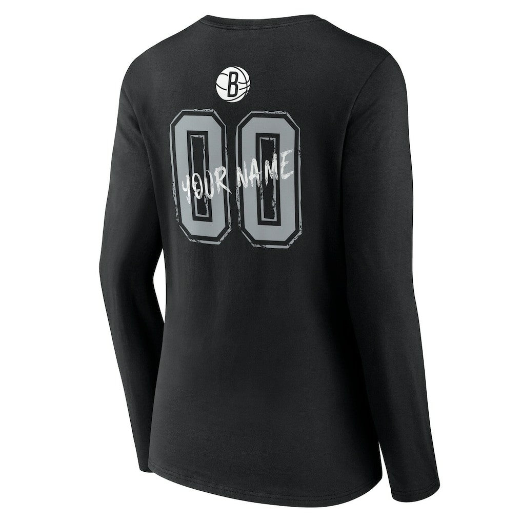 Brooklyn Nets Women's Hustle Custom Long Sleeve V-Neck T-Shirt - Black on sale