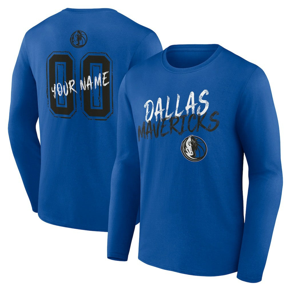 Dallas Mavericks Hustle Custom Long Sleeve T-Shirt sale - Blue on sale