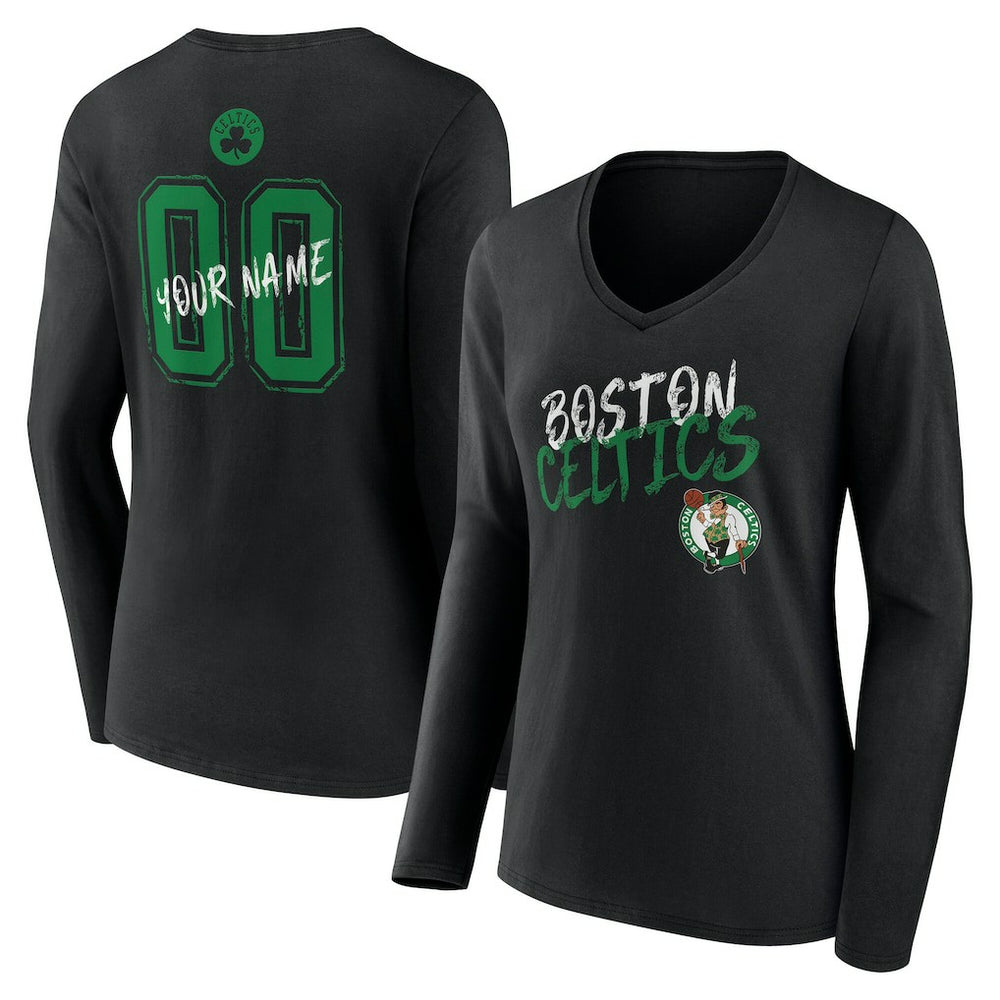 Boston Celtics Women's Hustle Custom Long Sleeve V-Neck T-Shirt - Black outlet