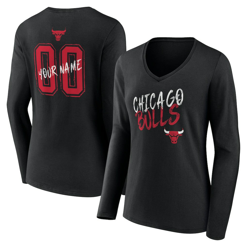 Chicago Bulls Women's Hustle Custom Long Sleeve V-Neck T-Shirt sale - Black online