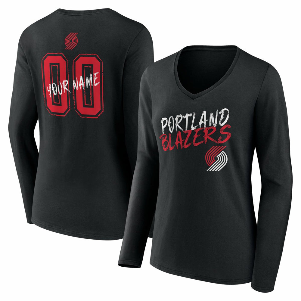Portland Trail Blazers Women's Hustle Custom Long Sleeve V-Neck T-Shirt - Black sale